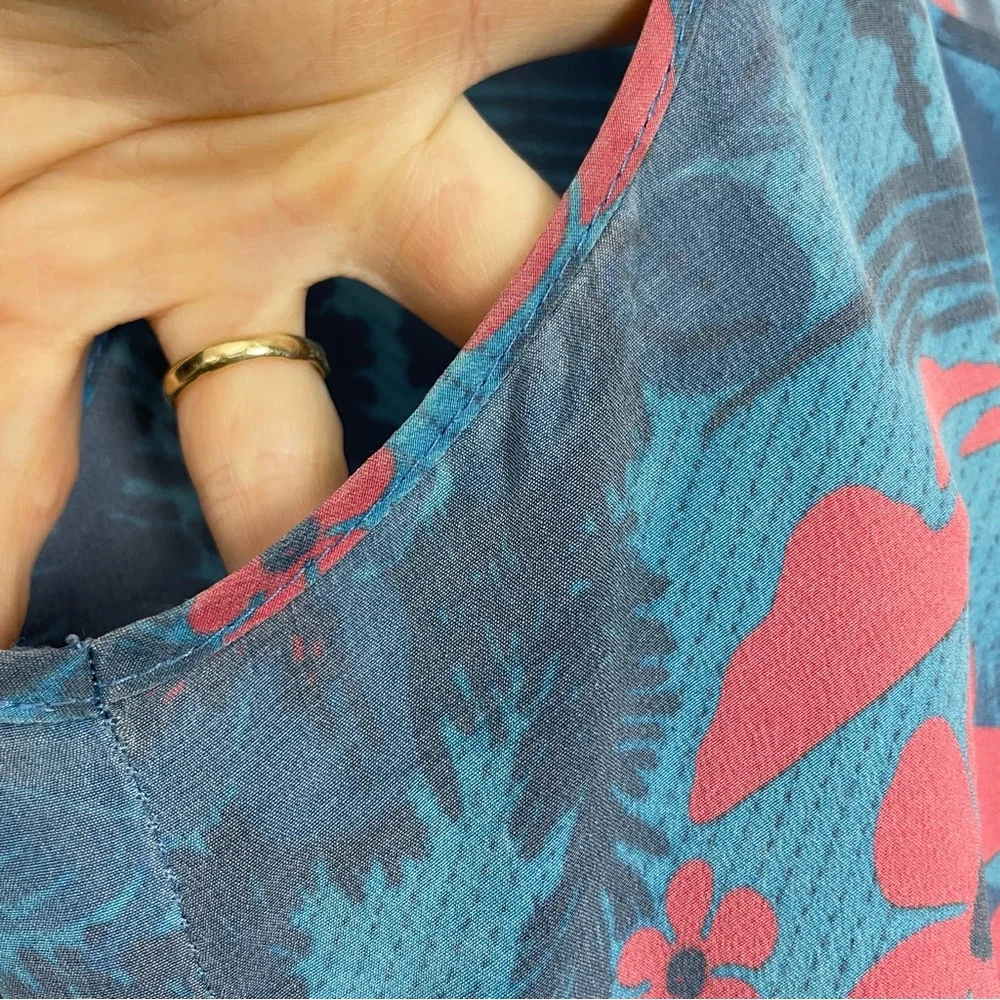 Bridge & Burn Silk Top Makelike Hawaii 503 Women Floral Blue Pink‎ Sleeveless